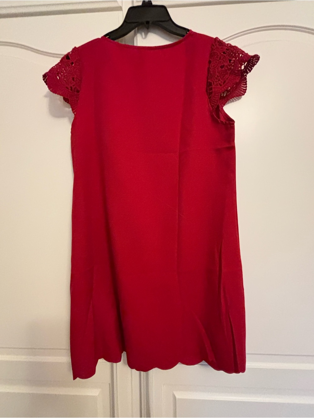 SHEIN Red Crochet Sleeve A-Line Tunic Dress with scalloped neckline